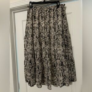 Snake Skin Print Black and White Tiered Maxi Skirt